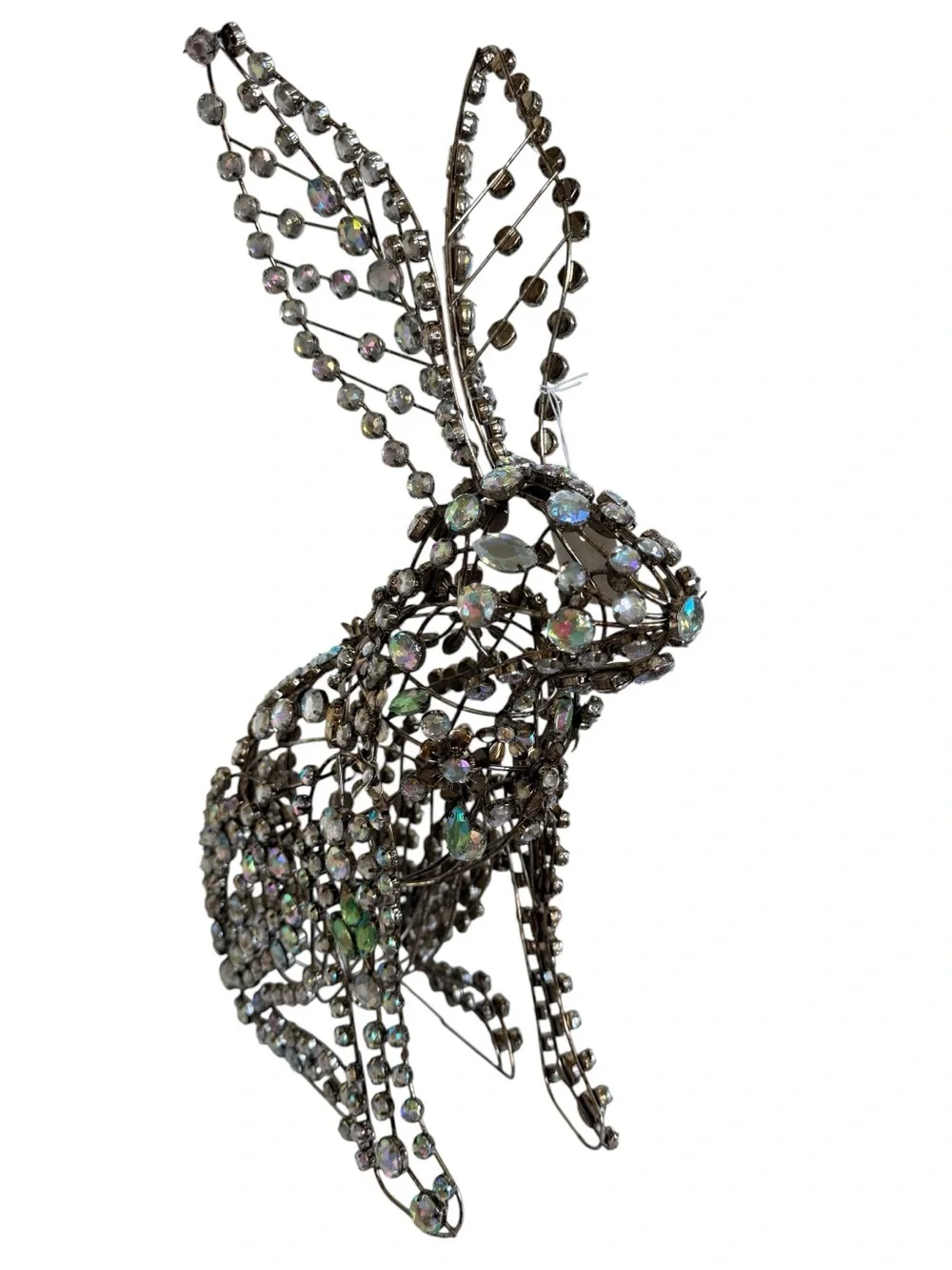 Pier 1 Jeweled Easter Bunny Rabbit Metal Wire Gems Crystals Pink Green New